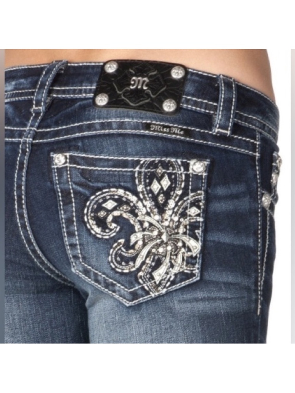 Miss Me Signature Rise Skinny Jeans Golden Firework Fleur de Lis Bling Size 26
